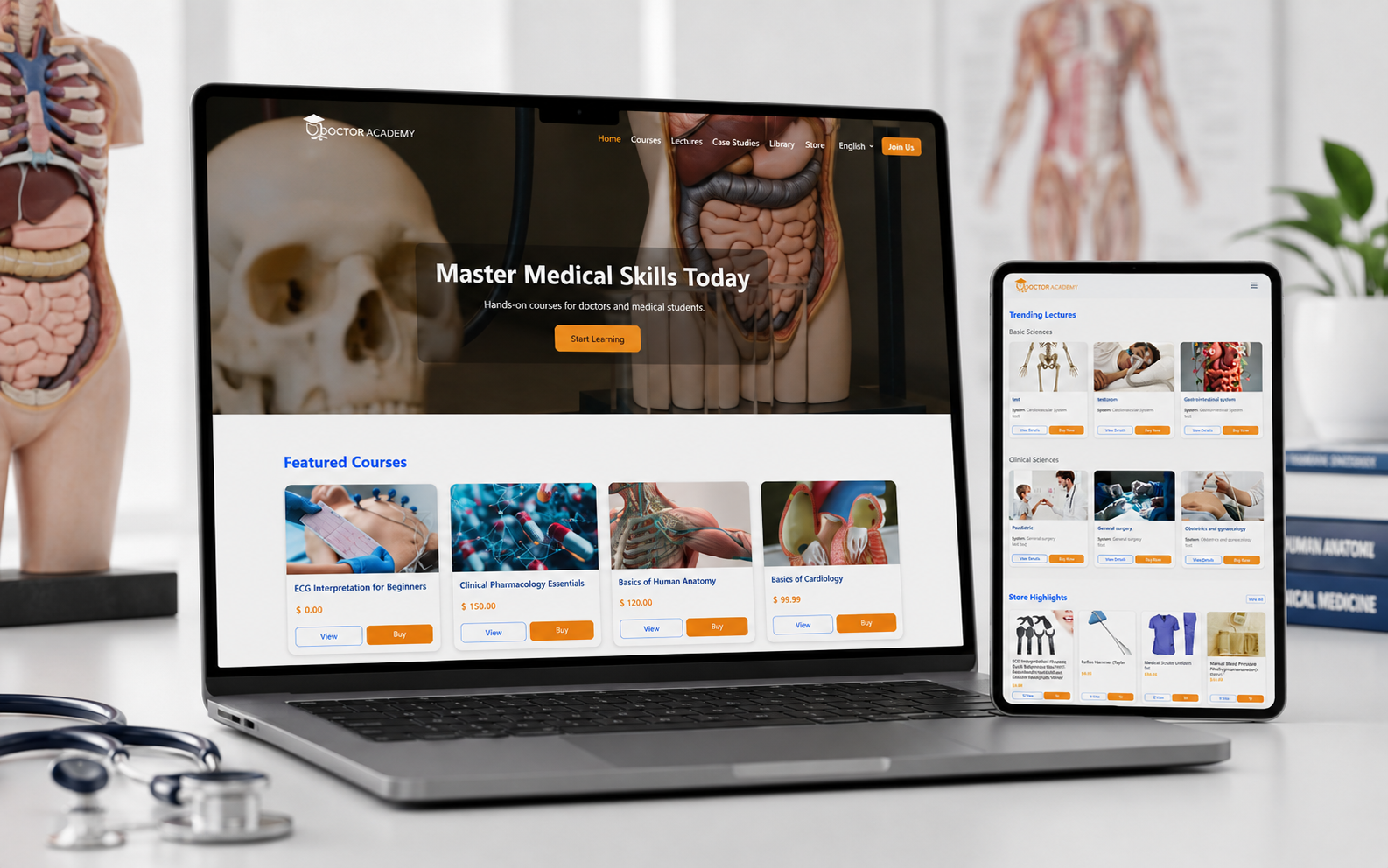 Doctor Academy homepage presenting the platform’s medical learning experience and featured content.